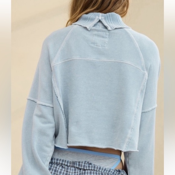 Aerie Light Blue Turtleneck cropped washed baby blue Sweater - Picture 2 of 14